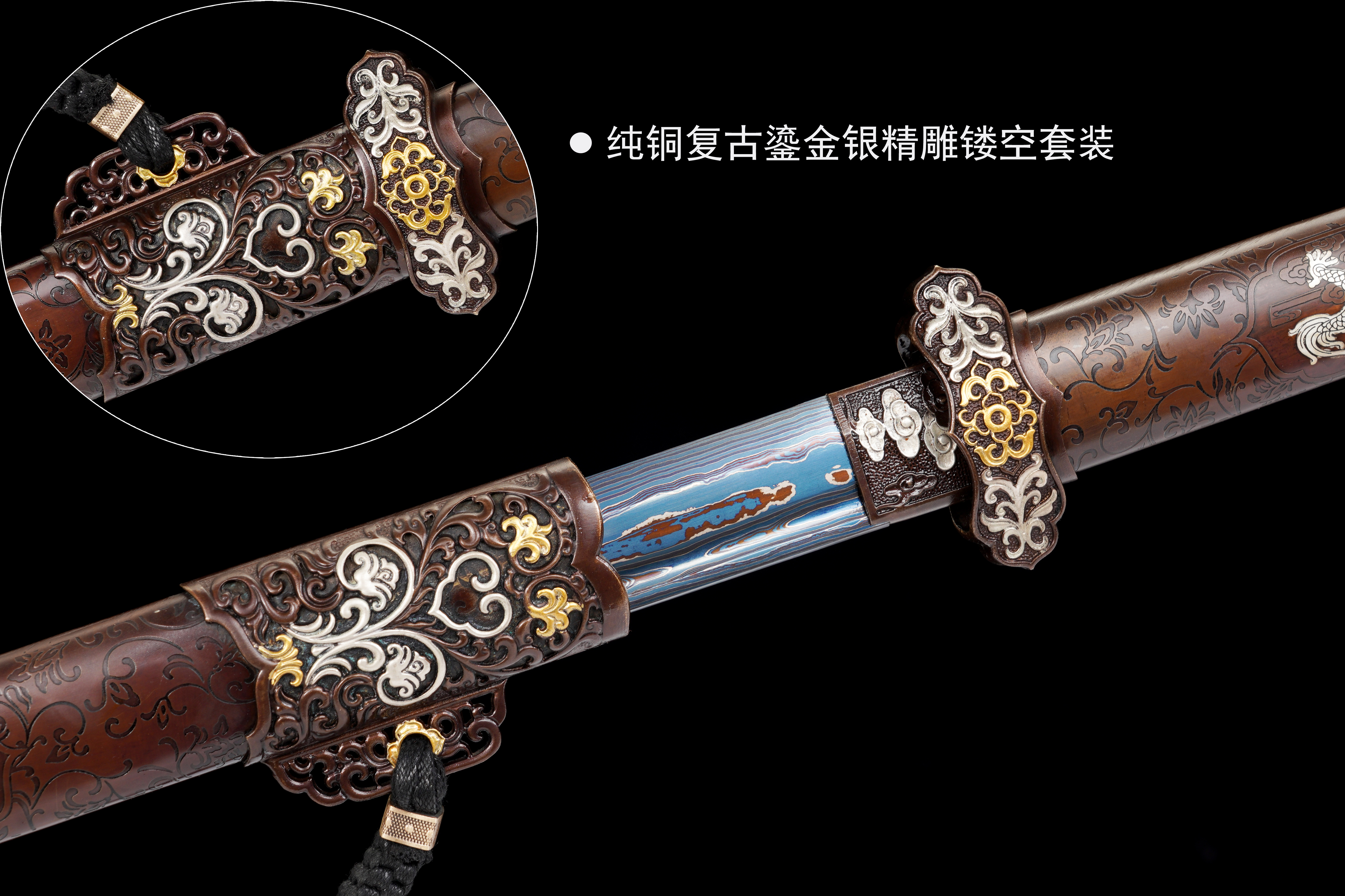 云龙唐横刀（铜鞘低陨彩钢）（未开刃） - 龙泉千龙刀剑厂